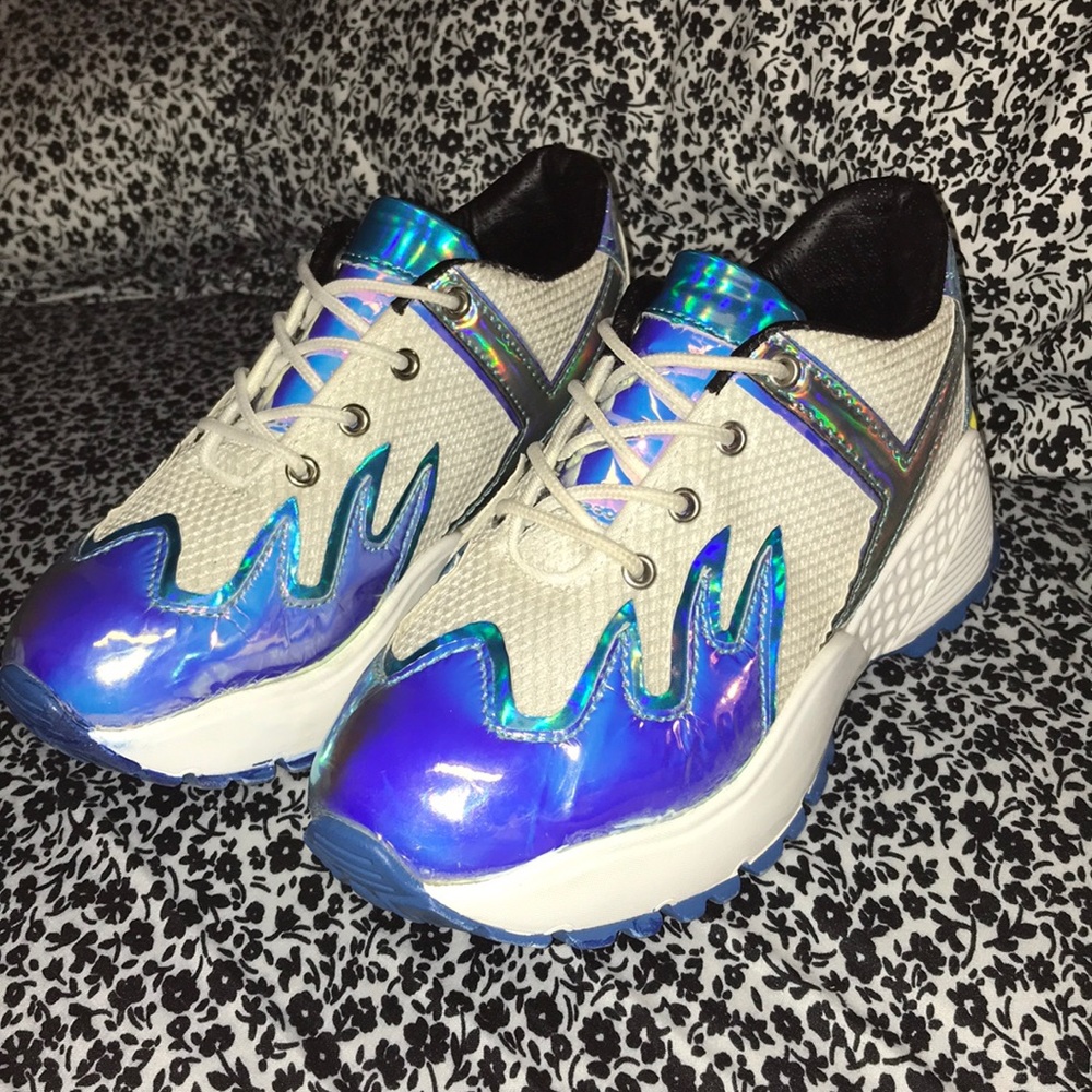 YRU iridescent Flame platforms, women’s size 7